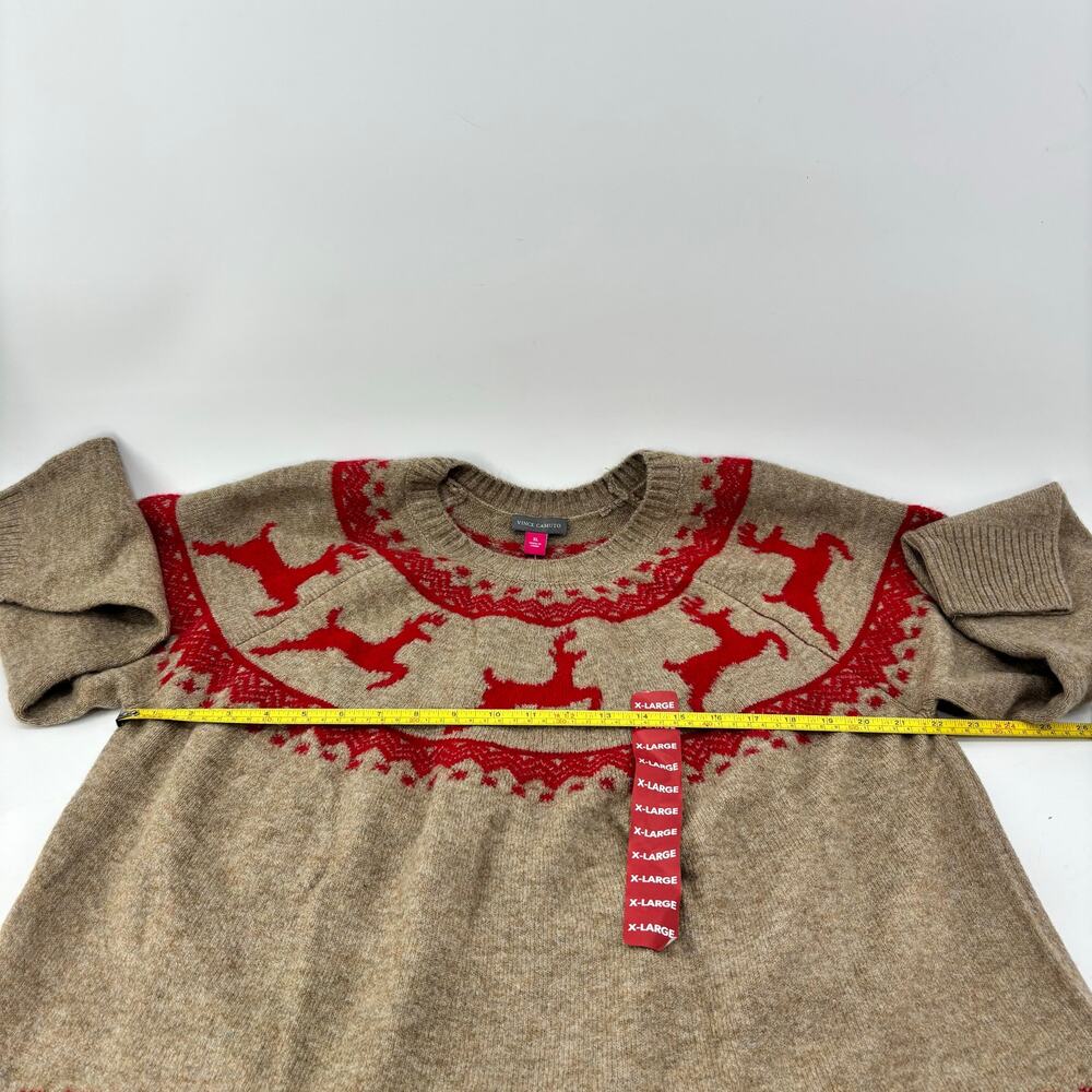 Vince Camuto Size XL Women's Christmas Sweater Reindeer Tan Red - Picture 5 of 16